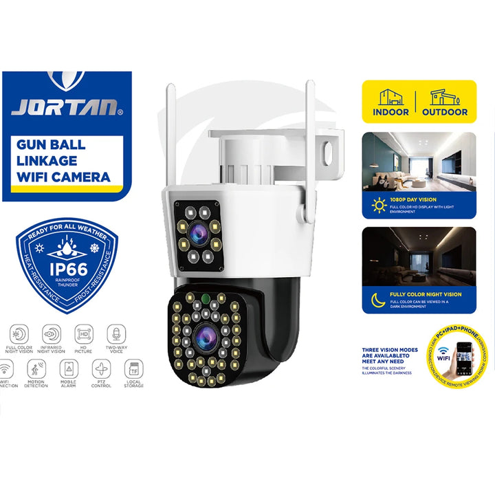 **Camera dubla 6MP Night Vision Wifi, Jortan Full HD 4K cu Alarma Integrata, Detectare Umana si Recunoastere Faciala