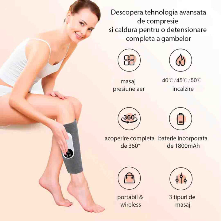 Aparat de Masaj - Incalzire si Compresie - pentru Picioare si Gambe, 3 Moduri, 1800 mAh