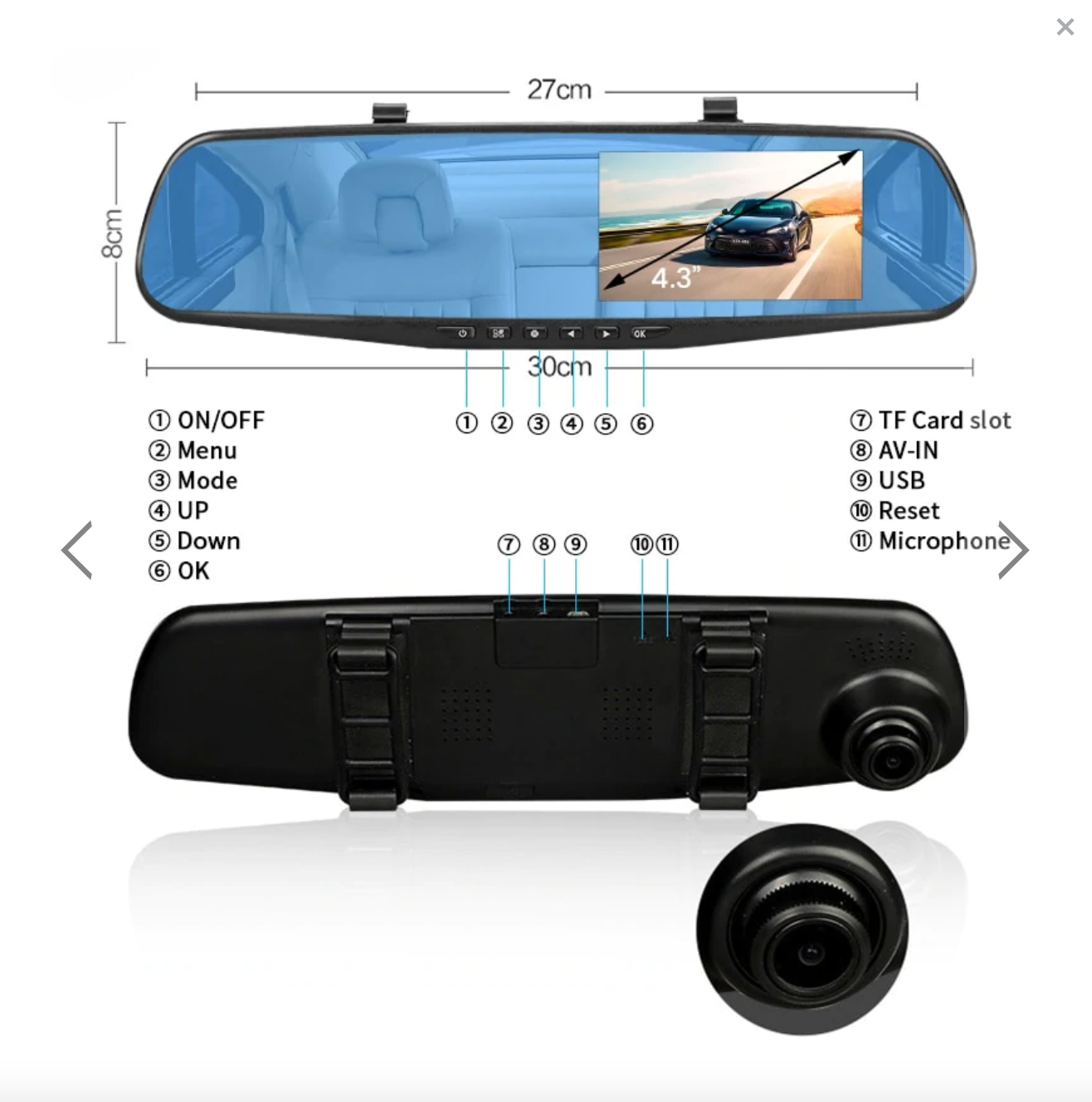 Oglinda retrovizoare cu camera HD 1080P, DVR auto, cu microfon si difuzor incorporate + camera suplimentara marsarier