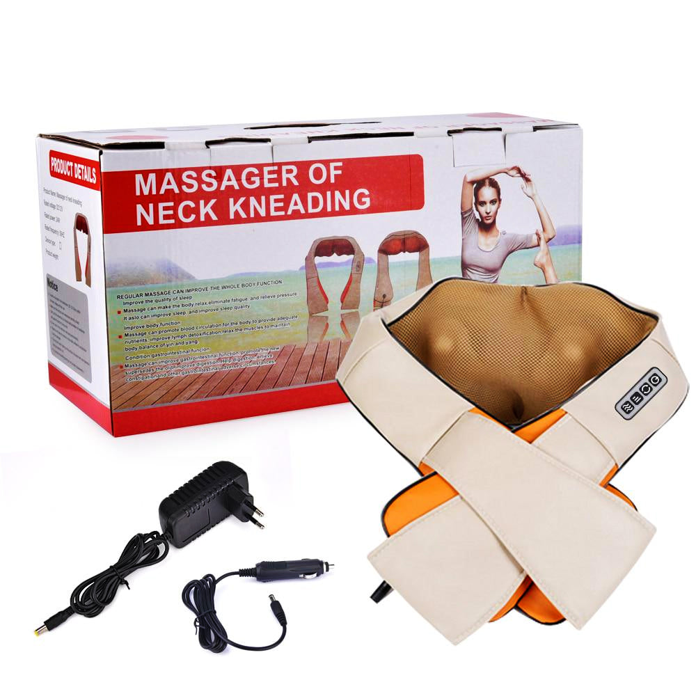 Aparat de masaj cervical Massager Neck, cu infrarosu si bile, 24W, piele, crem