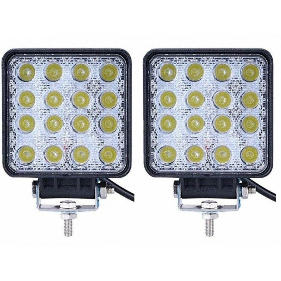 Set 2 x Proiector LED auto offroad, 48W 12V-24V, 3520 lumeni, patrat