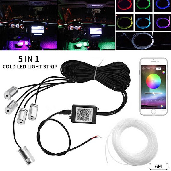 Lumini ambientale auto 6M neon RGB, aplicatie prin Bluetooth