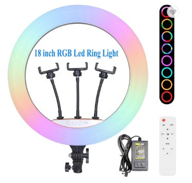 Selfie ring RGB, inaltime 1.80 metri, diametru 45 cm, 18 inch, telecomanda